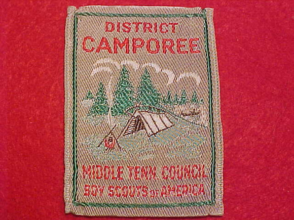 1950'S ACTIVITY PATCH, MIDDLE TENNESSEE COUNCIL DISTRICT CAMPOREE, WOVEN