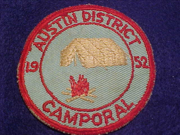 1952 ACTIVITY PATCH, AUSTIN DISTRICT CAMPORAL, USED