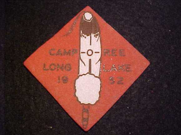 1952 ACTIVITY PATCH, CAMP LONG LAKE CAMP-O-REE, POTAWATOMI AREA COUNCIL, FELT