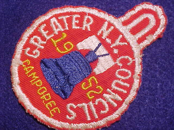 1952 ACTIVITY PATCH, GREATER N. Y. COUNCILS CAMPOREE, W/ BUTTON LOOP, USED