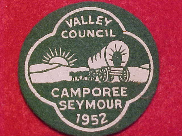 1952 ACTIVITY PATCH, VALLEY COUNCIL CAMPOREE SEYMOUR, FELT, MINT