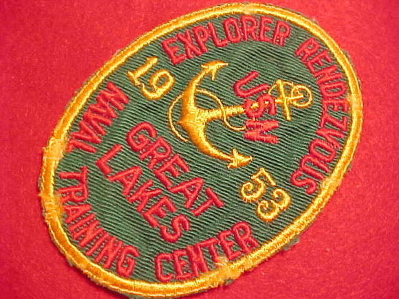 1953 ACTIVITY PATCH, GREAT LAKES NAVAL USN TRAINING CENTER EXPLORER RENDEZVOUS, REGION 7 EVENT, USED