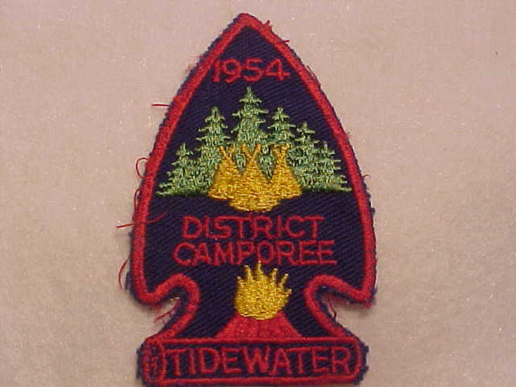 1954 ACTIVITY PATCH, TIDEWATER COUNCIL DISTRICT CAMPOREE, USED