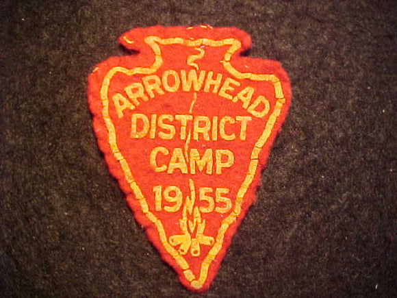 1955 ACTIVITY PATCH, ARROWHEAD DISTRICT CAMP, FELT, USED