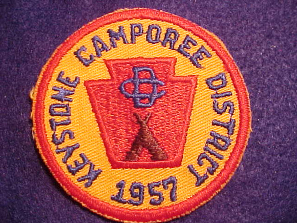 1957 ACTIVITY PATCH, KEYSTONE DISTRICT CAMPOREE, DELMONT CAMP
