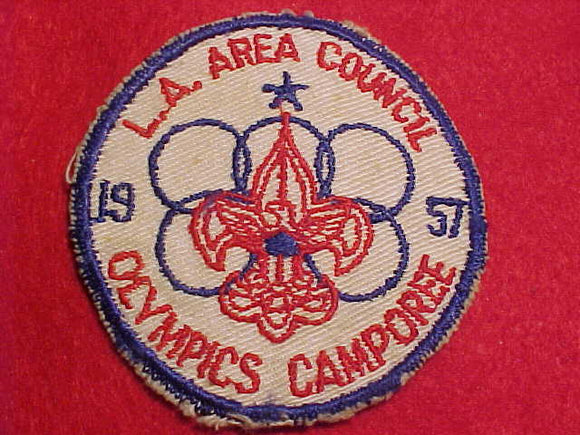 1957 ACTIVITY PATCH, L. A. AREA COUNCIL OLYMPICS CAMPOREE, USED