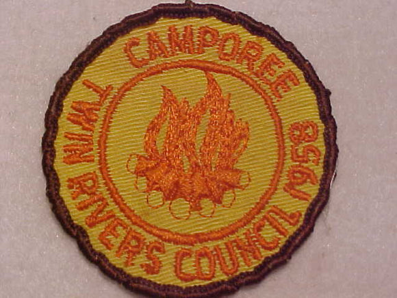 1958 ACTIVITY PATCH, TWIN RIVERS COUNCIL CAMPOREE, USED