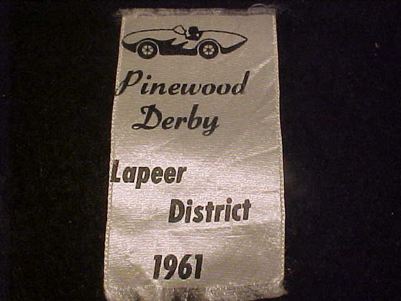 1961 ACTIVITY RIBBON, TALL PINE COUNCIL, LAPEER DISTRICT PINEWOOD DERBY