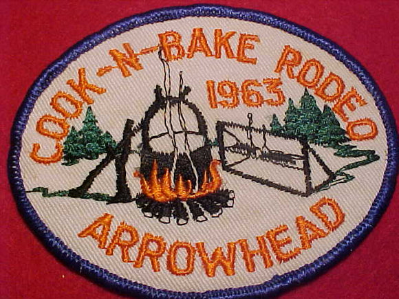 1963 ACTIVITY PATCH, TALL PINE COUNCIL, ARROWHEAD DISTRICT COOK-N-BAKE RODEO