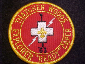1963 ACTIVITY PATCH, THATCHER WOODS COUNCIL, EXPLORER "READY" CAPER