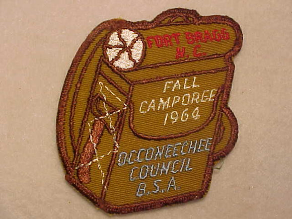 1964 ACTIVITY PATCH, OCCONEECHEE COUNCIL FALL CAMPOREE, FORT BRAGG, N.C., BACKPACK SHAPE