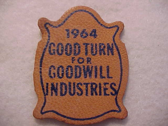 1964 ACTIVITY PATCH, TALL PINE COUNCIL, GOOD TURN FOR GOODWILL INDUSTRIES, LEATHER