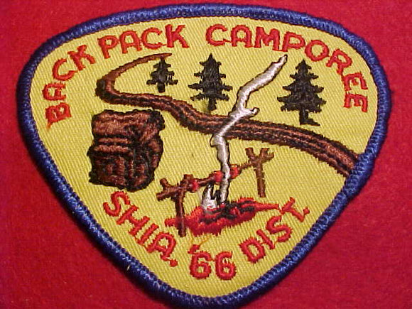 1966 ACTIVITY PATCH, TALL PINE COUNCIL, SHIAWASSEE DISTRICT BACK PACK CAMPOREE