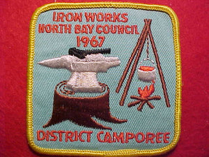 1967 ACTIVITY PATCH, NORTH DAY COUNCIL DISTRICT CAMPOREE, IRON WORKS