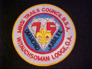 44 J2 WITAUCHSOMAN JACKET PATCH, DIAMOND JUBILEE (1985), MINSI TRAILS COUNCIL