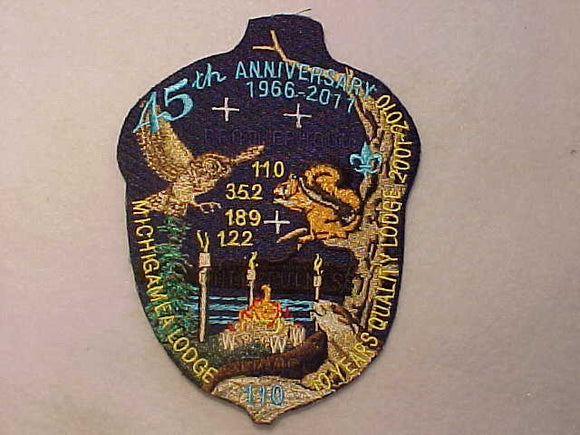 110 J? MICHIGAMEA JACKET PATCH, 45TH ANNIV. 1966-2011, QUALITY LODGE 2001-2010