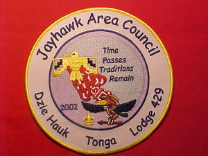 429 J1 DZIE HAUK TONGA JACKET PATCH, 2002, JAYHAWK AREA COUNCIL