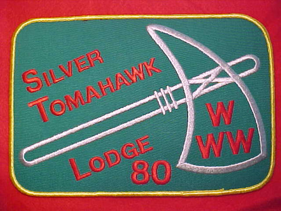 80 J4 SILVER TOMAHAWK JACKET PATCH, 9 X 6