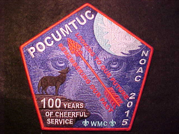 83 J? POCUMTUC JACKET PATCH, 2015 NOAC, 100 YEARS OF CHEERFUL SERVICE, WESTERN MASS. COUNCIL, RARE