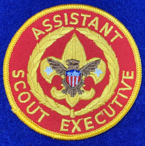 Assistant Scout Executive 2019 - Current. Red Background.