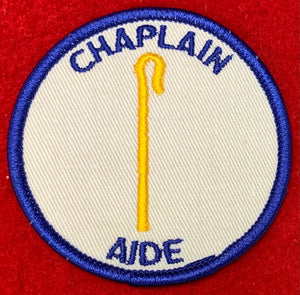 "Chaplain" Aide (Adult) 1978 - Current. Gold Staff, Blue Border.