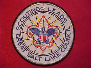 GREAT SALT LAKE COUNCIL JACKET PATCH, SCOUTIN LEADS, 5.75"