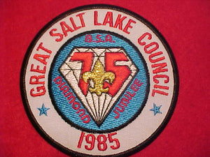 GREAT SALT LAKE COUNCIL JACKET PATCH, 1985, DIAMOND JUBILEE, 4.5"