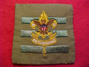 JUNIOR ASSISTANT SCOUTMASTER, 1936-42, TAN CLOTH, FULL SQUARE, TALL CROWN, USED