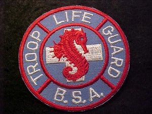 TROOP LIFE GUARD, 1940'S, 97MM ROUND, COARSE BLUE TWILL RIGHT, BDR. ON CROSS
