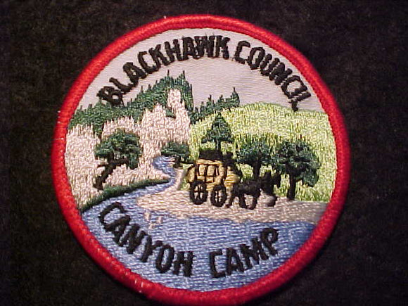 CANYON CAMP PATCH, BLACKHAWK COUNCIL, PB, BLACK LETTERS