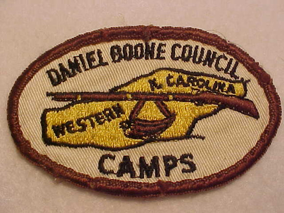 DANIEL BOONE COUNCIL CAMPS PATCH, WESTERN NORTH CAROLINA, 1960'S, USED