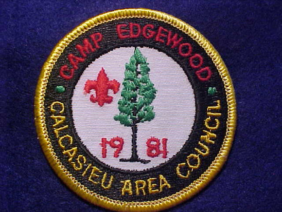 EDGEWOOD CAMP PATCH, 1981, CALCASIEU AREA COUNCIL, YELLOW BDR.
