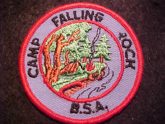 FALLING ROCK CAMP PATCH, 1960'S, BLUE TWILL-RED BDR.