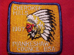 CHEROKEE HILLS CAMP PATCH, 1967, PIANKESHAW COUNCIL