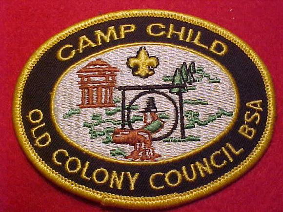 CHILD CAMP PATCH, OLD COLONY COUNCIL, BLACK TWILL, OVAL SHAPE