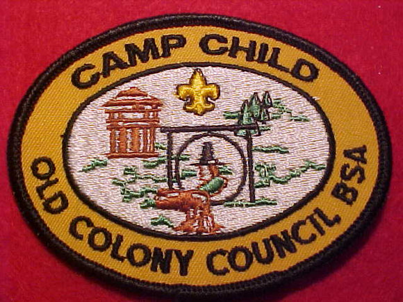 CHILD CAMP PATCH, OLD COLONY COUNCIL, YELLOW TWILL, OVAL SHAPE