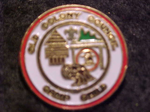 CHILD LAPEL PIN, OLD COLONY COUNCIL, RED BDR.