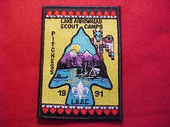 LAKE ARROWHEAD SCOUT CAMPS PATCH, 1991, PITCHESS, LAAC (LOS ANGELES AREA COUNCIL)