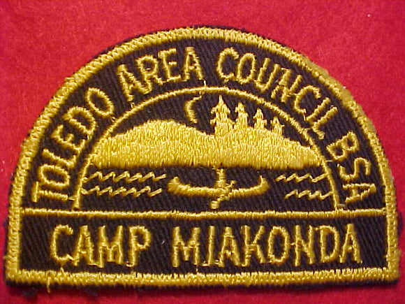 MIAKONDA CAMP PATCH, 1950'S, TOLEDO AREA COUNCIL, YELLOW ON BLACK