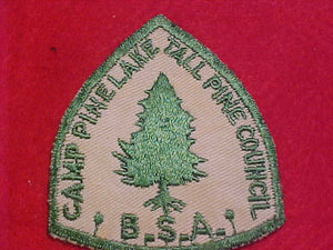 PINE LAKE CAMP PATCH, TALL PINE COUNCIL, 1950'S, USED