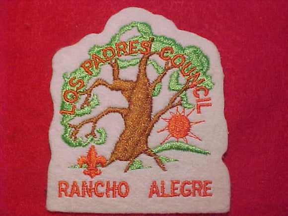 RANCHO ALEGRE PATCH, LOS PADRES COUNCIL, EMBROIDERED ON FELT