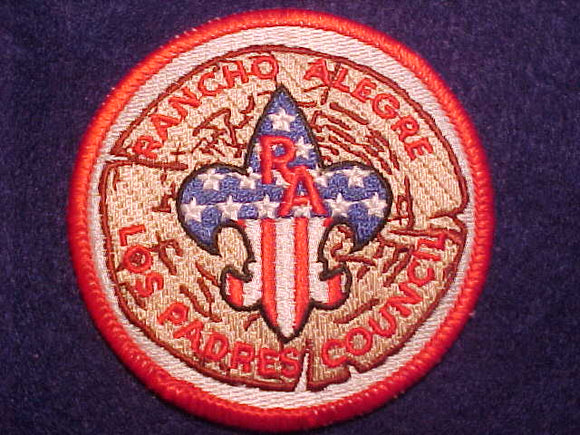 RANCHO ALEGRE PATCH, LOS PADRES COUNCIL, (WRITING ON BACK)