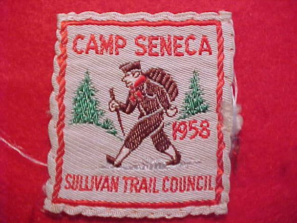 SENECA CAMP PATCH, 1958, SULLIVAN TRAIL COUNCIL, WOVEN,  USED