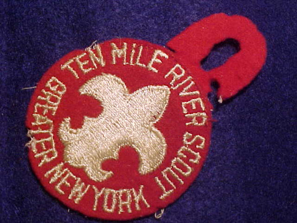 TEN MILE RIVER SCOUT CAMP PATCH, 1950'S, EMBROIDERED ON FELT, GREATER NEW YORK COUNCIL, USED, FAIR COND.