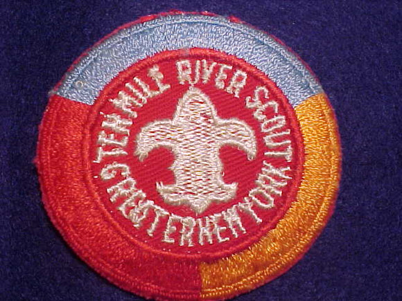 TEN MILE RIVER SCOUT CAMP PATCH, 1950'S, 3 COLOR BORDER