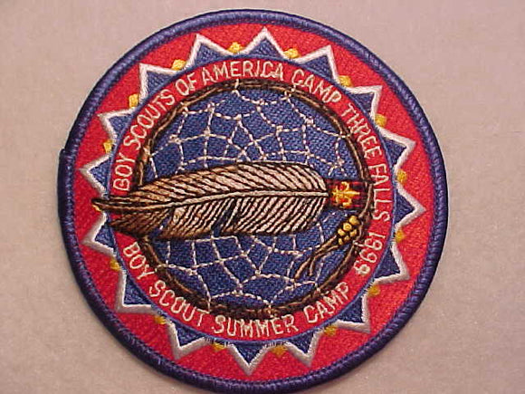 THREE FALLS CAMP PATCH, 1999, BOY SCOUT SUMMER CAMP