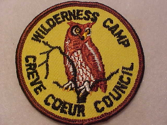 WILDERNESS CAMP PATCH, 1960'S, CREVE COEUR COUNCIL, YELLOW TWILL