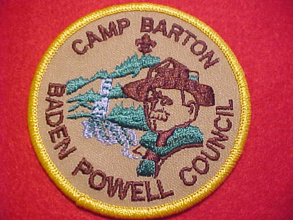 BARTON CAMP PATCH, BADEN POWELL COUNCIL, YELLOW BDR.