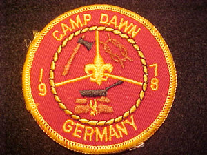 DAHN (MISSPELLED "DAWN") CAMP PATCH, 1978, BSA, TRANSATLANTIC COUNCIL, GERMANY