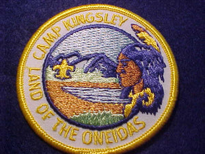 KINGSLEY CAMP PATCH, LAND OF THE ONEIDAS, YELLOW BDR.